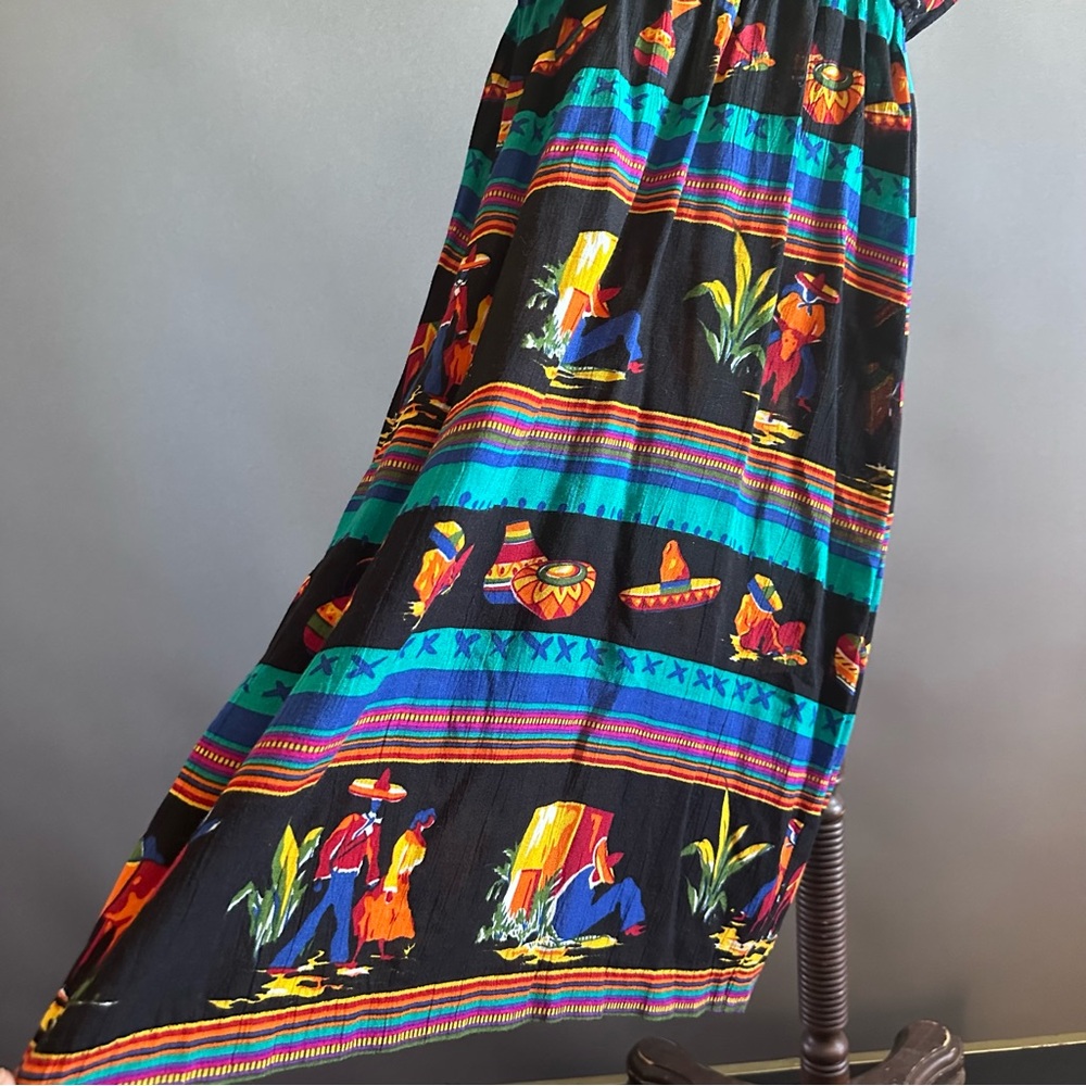 ✨ Vintage PHOEBE Petites Fiesta Print Dress – Southwestern Mexican Sombrero Scen - Picture 6 of 11